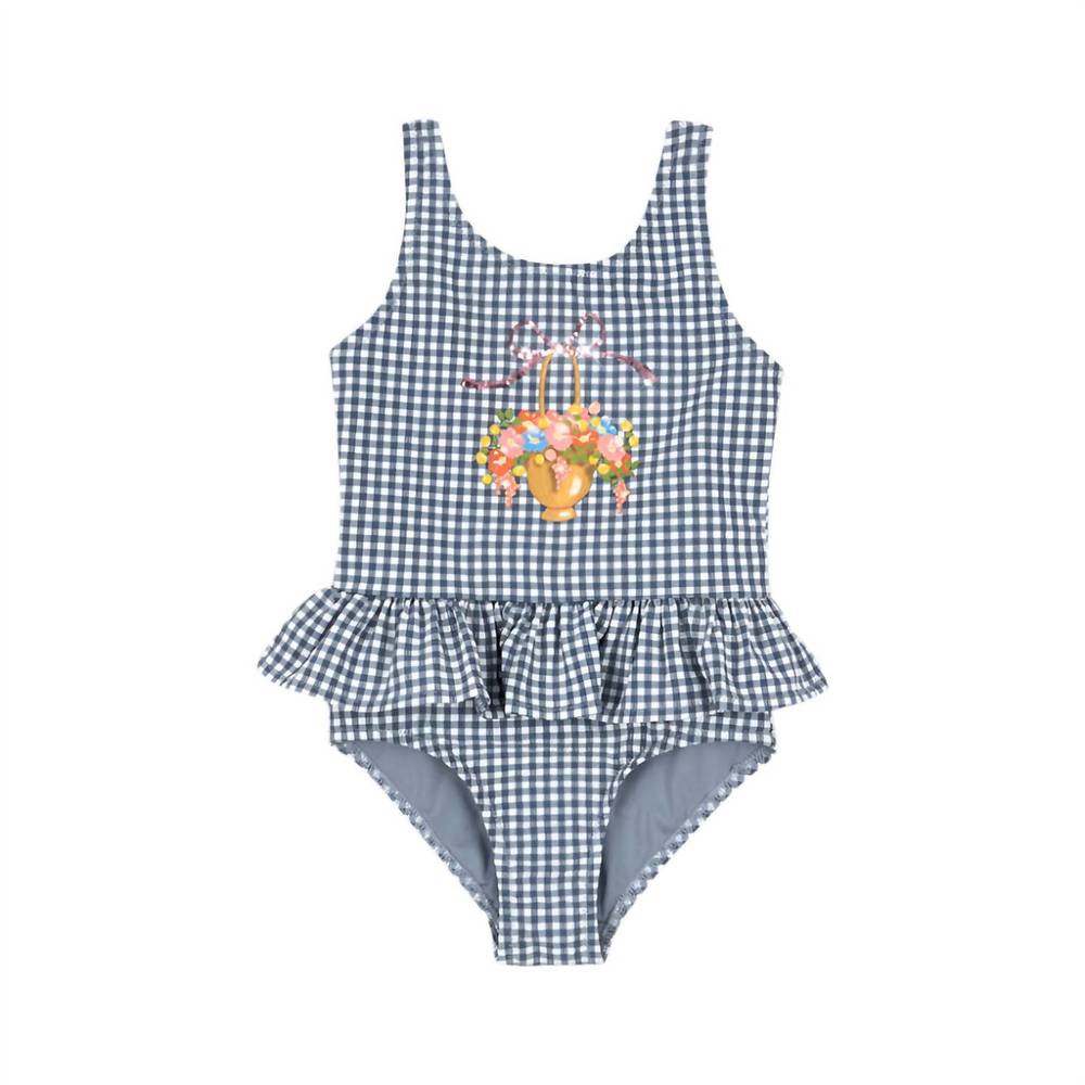 NEW KONGES SLØJD girls' soline swimsuit in vintage indigo